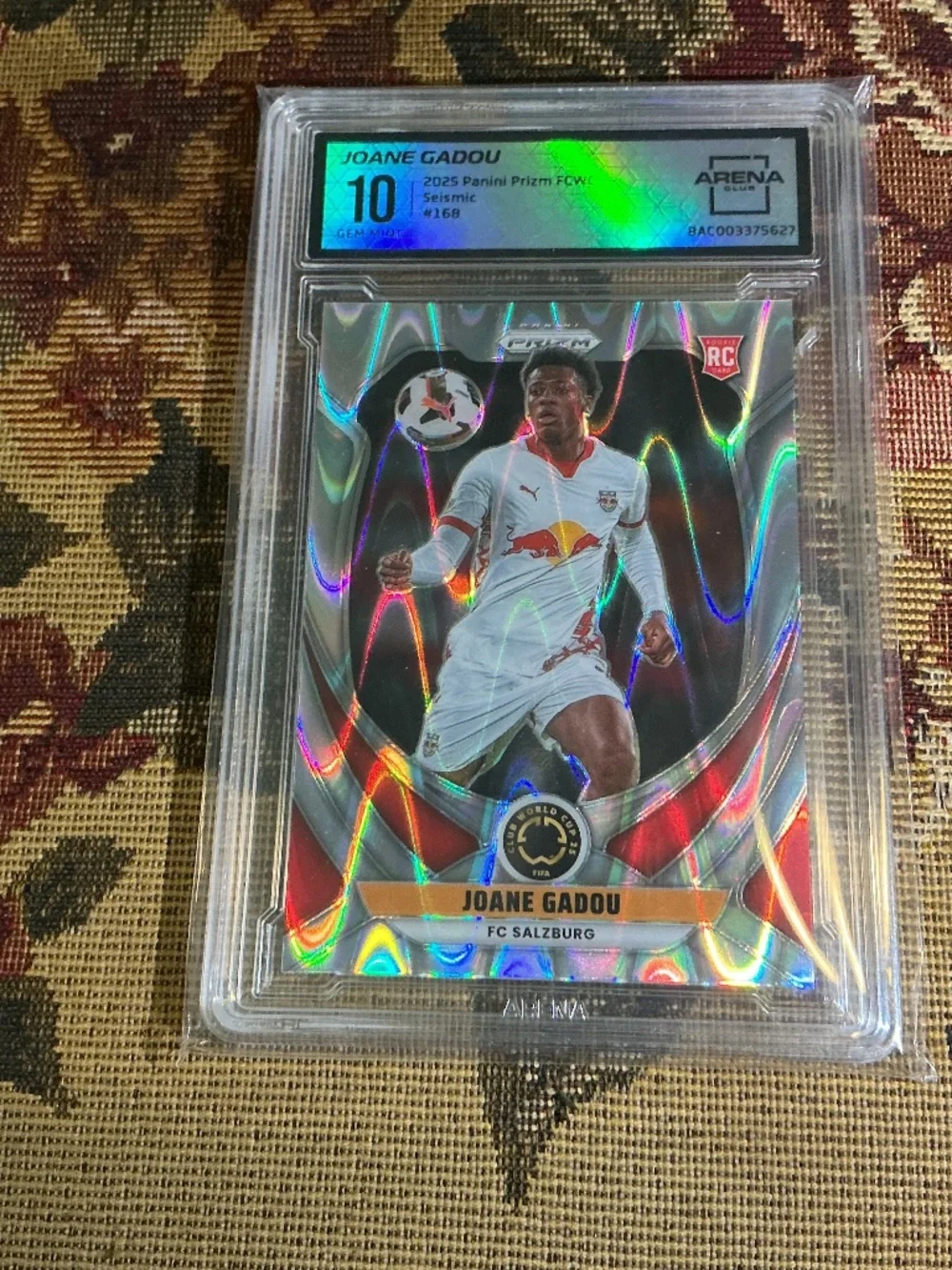 Joane Gadou 2025 Panini Prizm FIFA Club World Cup Seismic Prizm #168 RC Arena 10